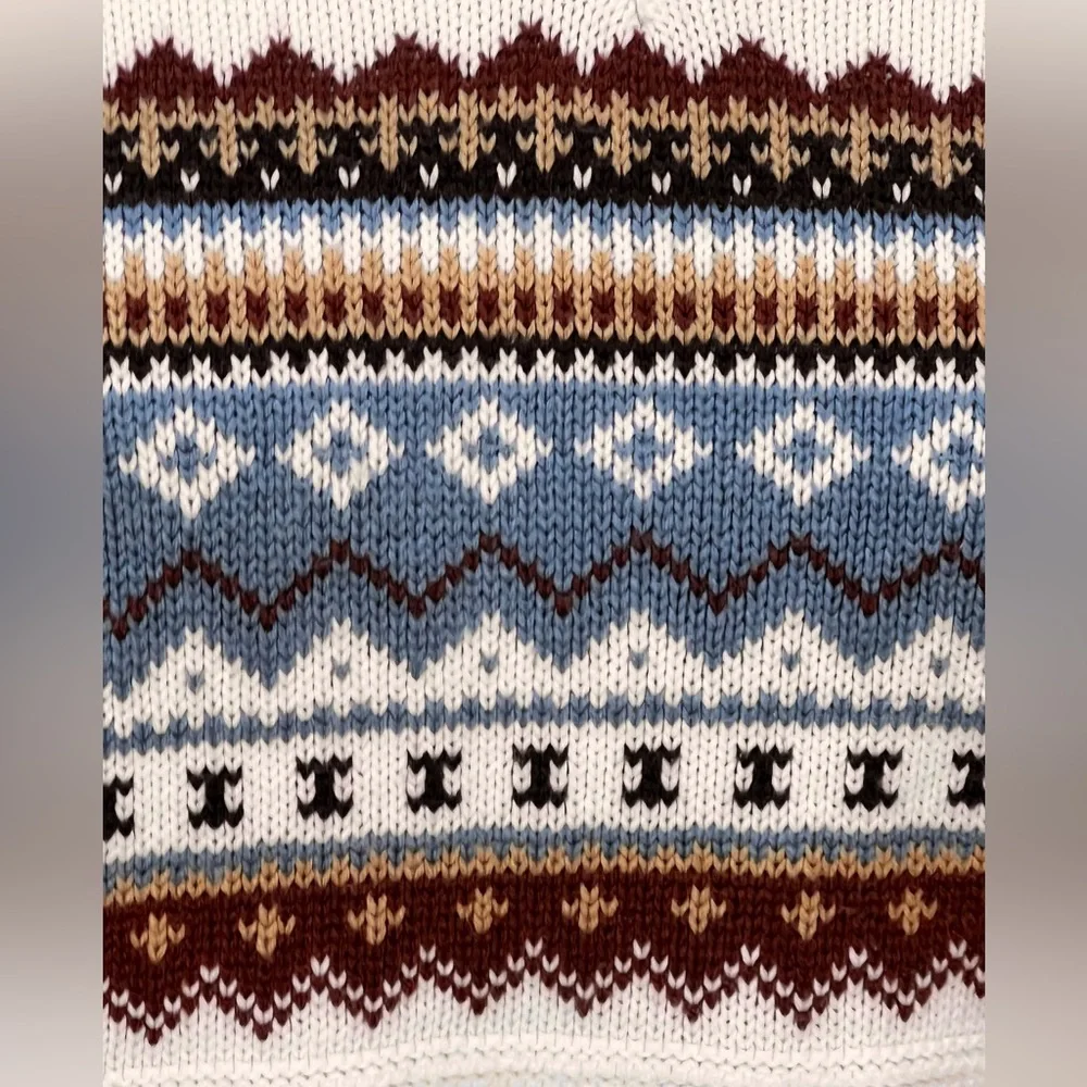 VINTAGE 70s 80s fair isle knit ski sweater v neck chenille earthy neutral unisex
